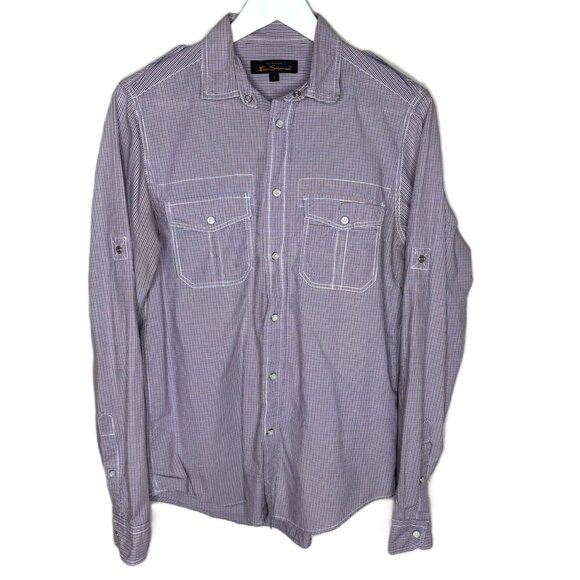 Ben Sherman Orange & Blue Check Western-Style Button-Up Shirt, Size Small - Picture 1 of 9